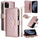 For iPhone 11 Pro Crossbody Zipper Wallet Rhombus Leather Phone Case(Rose Gold)
