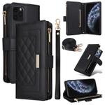 For iPhone 11 Pro Crossbody Zipper Wallet Rhombus Leather Phone Case(Black)