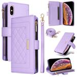 For iPhone X / XS Crossbody Zipper Wallet Rhombus Leather Phone Case(Purple)