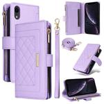 For iPhone XR Crossbody Zipper Wallet Rhombus Leather Phone Case(Purple)