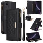 For iPhone XR Crossbody Zipper Wallet Rhombus Leather Phone Case(Black)