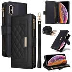 For iPhone XS Max Crossbody Zipper Wallet Rhombus Leather Phone Case(Black)