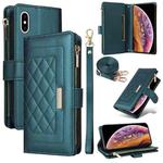 For iPhone XS Max Crossbody Zipper Wallet Rhombus Leather Phone Case(Green)