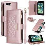 For iPhone 7 Plus / 8 Plus Crossbody Zipper Wallet Rhombus Leather Phone Case(Rose Gold)