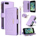 For iPhone 7 Plus / 8 Plus Crossbody Zipper Wallet Rhombus Leather Phone Case(Purple)