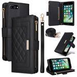 For iPhone 7 Plus / 8 Plus Crossbody Zipper Wallet Rhombus Leather Phone Case(Black)