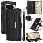 For Google Pixel 9 / 9 Pro Crossbody Zipper Wallet Rhombus Leather Phone Case(Black)