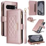 For Google Pixel 8 Pro Crossbody Zipper Wallet Rhombus Leather Phone Case(Rose Gold)