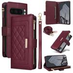 For Google Pixel 8 Pro Crossbody Zipper Wallet Rhombus Leather Phone Case(Wine Red)