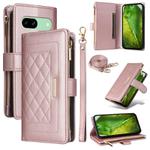 For Google Pixel 8a Crossbody Zipper Wallet Rhombus Leather Phone Case(Rose Gold)