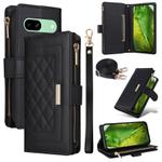 For Google Pixel 8a Crossbody Zipper Wallet Rhombus Leather Phone Case(Black)