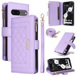 For Google Pixel 7 Crossbody Zipper Wallet Rhombus Leather Phone Case(Purple)