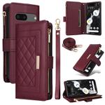 For Google Pixel 7 Crossbody Zipper Wallet Rhombus Leather Phone Case(Wine Red)