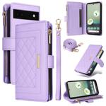 For Google Pixel 7a Crossbody Zipper Wallet Rhombus Leather Phone Case(Purple)