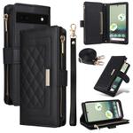 For Google Pixel 7a Crossbody Zipper Wallet Rhombus Leather Phone Case(Black)