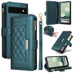 For Google Pixel 7a Crossbody Zipper Wallet Rhombus Leather Phone Case(Green)