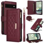 For Google Pixel 7a Crossbody Zipper Wallet Rhombus Leather Phone Case(Wine Red)