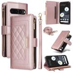 For Google Pixel 7 Pro Crossbody Zipper Wallet Rhombus Leather Phone Case(Rose Gold)