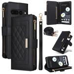 For Google Pixel 7 Pro Crossbody Zipper Wallet Rhombus Leather Phone Case(Black)