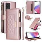 For Samsung Galaxy A23 4G / M23 Crossbody Zipper Wallet Rhombus Leather Phone Case(Rose Gold)