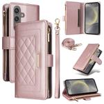 For Samsung Galaxy S24 5G Crossbody Zipper Wallet Rhombus Leather Phone Case(Rose Gold)