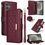 For Samsung Galaxy S24 5G Crossbody Zipper Wallet Rhombus Leather Phone Case(Wine Red)