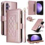 For Samsung Galaxy S24 FE 5G Crossbody Zipper Wallet Rhombus Leather Phone Case(Rose Gold)