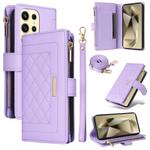 For Samsung Galaxy S24 Ultra 5G Crossbody Zipper Wallet Rhombus Leather Phone Case(Purple)