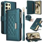 For Samsung Galaxy S24 Ultra 5G Crossbody Zipper Wallet Rhombus Leather Phone Case(Green)