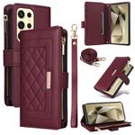 For Samsung Galaxy S24 Ultra 5G Crossbody Zipper Wallet Rhombus Leather Phone Case(Wine Red)