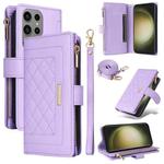 For Samsung Galaxy S23 Ultra 5G Crossbody Zipper Wallet Rhombus Leather Phone Case(Purple)