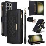 For Samsung Galaxy S23 Ultra 5G Crossbody Zipper Wallet Rhombus Leather Phone Case(Black)