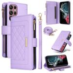 For Samsung Galaxy S22 Ultra 5G Crossbody Zipper Wallet Rhombus Leather Phone Case(Purple)