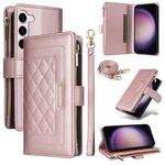 For Samsung Galaxy S23 5G Crossbody Zipper Wallet Rhombus Leather Phone Case(Rose Gold)