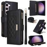 For Samsung Galaxy S23 5G Crossbody Zipper Wallet Rhombus Leather Phone Case(Black)