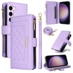 For Samsung Galaxy S23+ 5G Crossbody Zipper Wallet Rhombus Leather Phone Case(Purple)