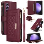 For Samsung Galaxy S23 FE 5G Crossbody Zipper Wallet Rhombus Leather Phone Case(Wine Red)