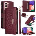 For Samsung Galaxy S22+ 5G Crossbody Zipper Wallet Rhombus Leather Phone Case(Wine Red)