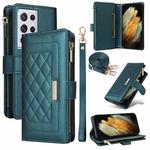 For Samsung Galaxy S21 Ultra 5G Crossbody Zipper Wallet Rhombus Leather Phone Case(Green)