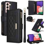 For Samsung Galaxy S21+ 5G Crossbody Zipper Wallet Rhombus Leather Phone Case(Black)