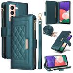 For Samsung Galaxy S21+ 5G Crossbody Zipper Wallet Rhombus Leather Phone Case(Green)