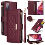 For Samsung Galaxy S20 FE Crossbody Zipper Wallet Rhombus Leather Phone Case(Wine Red)