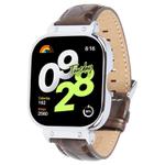 For Redmi Watch 4 Metal Silver Frame Genuine Leather Watch Band(Bamboo Brown)