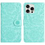 For iPhone 16 Pro Floral Embossed Pattern Leather Phone Case(Light Green)