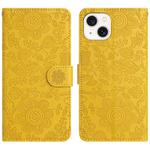 For iPhone 15 Floral Embossed Pattern Leather Phone Case(Yellow)