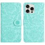 For iPhone 14 Pro Max Floral Embossed Pattern Leather Phone Case(Light Green)