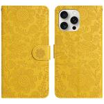 For iPhone 13 Pro Max Floral Embossed Pattern Leather Phone Case(Yellow)