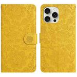 For iPhone 13 Pro Floral Embossed Pattern Leather Phone Case(Yellow)