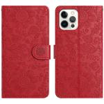 For iPhone 12 / 12 Pro Floral Embossed Pattern Leather Phone Case(Red)