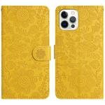 For iPhone 12 / 12 Pro Floral Embossed Pattern Leather Phone Case(Yellow)